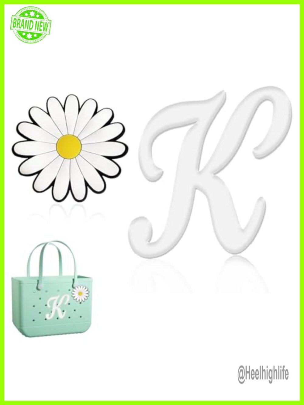 2-Piece Bogg Bag Letter & Flower Charms, Rubber Tote Inserts